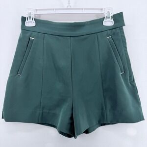 H&M High Waisted Tailored Shorts Dark Green Pockets Womens Size 4